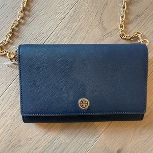 Tory Burch Robinson Chain Wallet - Royal Navy - NEW with tags